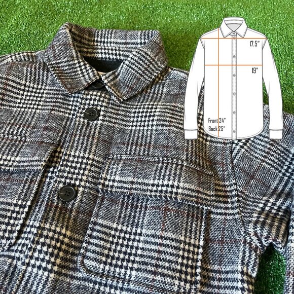 Zara Kids Long Sleeve Pockets Plaid Grey Wool Oversized Shirt Jacket Size 9-10 - Picture 2 of 14